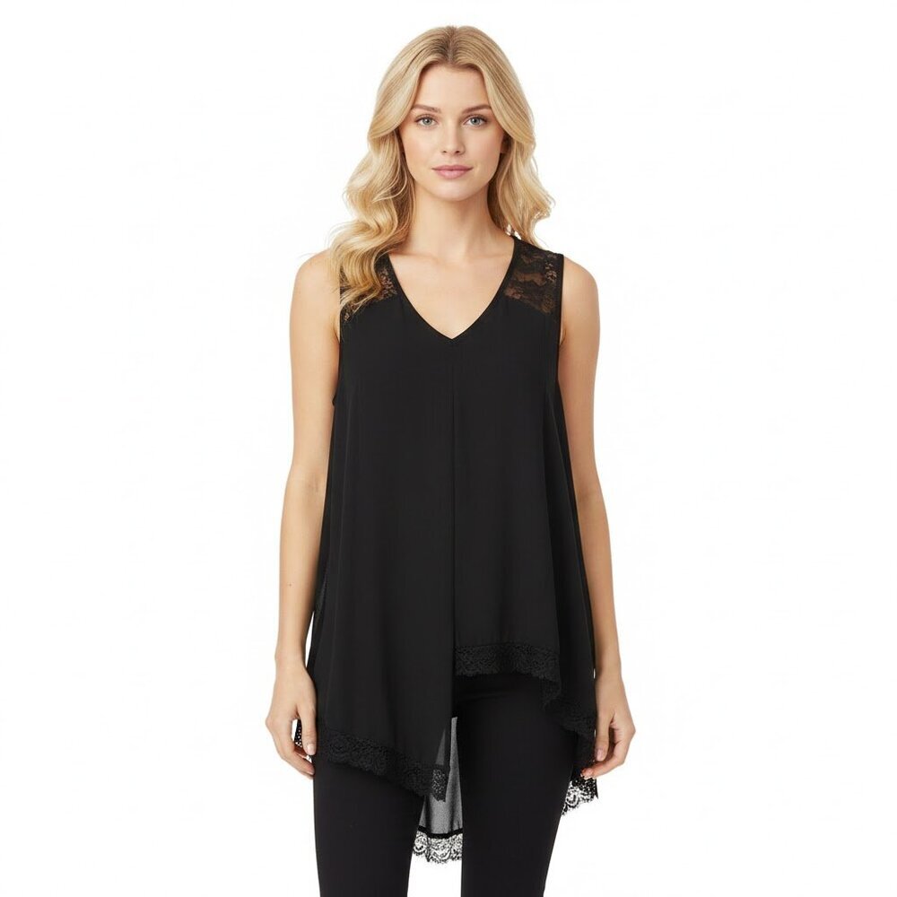 Black Sleeveless Top with Lace Details